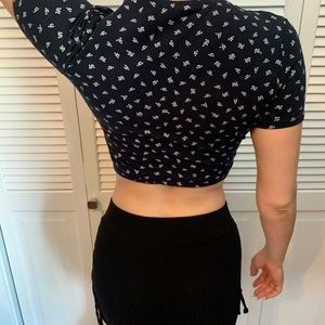 cropped, front tie, with little flowers.